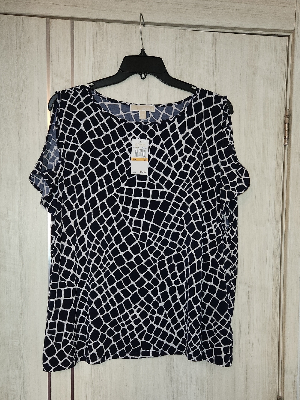 Michael Kors Navy and White Geometric Short Sleeve Top